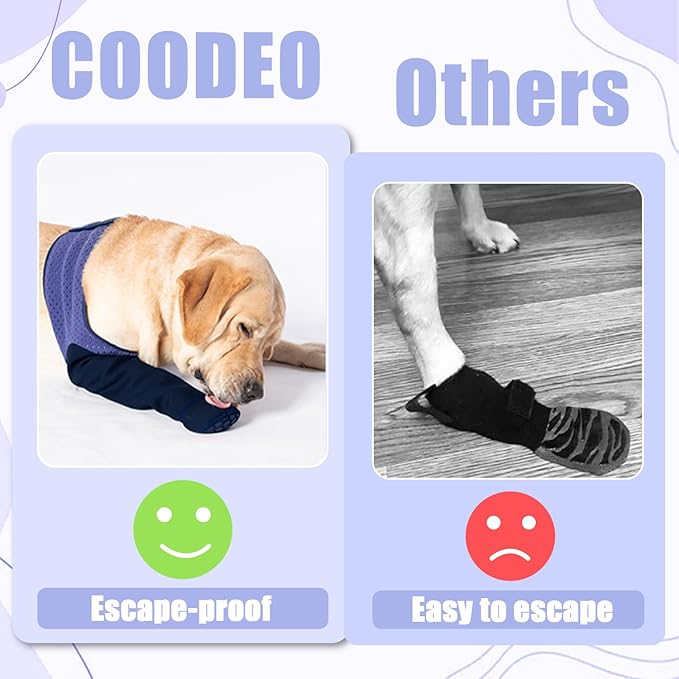 COODEO Dog Socks to Prevent Licking Paws, Healing Boots & Paw Protectors with Non-Slip Bottoms for Wound Protection, Waterproof Sleeve Shoes for Licking(Purple,2XL_Right
