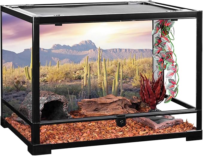 AWERT Reptile Habitat Background Blue Sky Oasis Mountain Cactus Sun and Desert Terrarium Background 72x16 inches