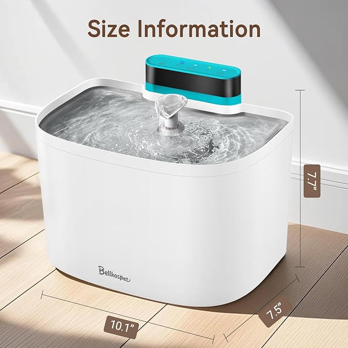 Cat Water Fountain, 122oz/3.6L Pumpless Wireless Cat Fountain, Cordless Water Fountains for Cats Indoor, Dog Pet Water Fountain Battery Operated with Stainless Steel Tray (White, Fountain+2 Fliters)