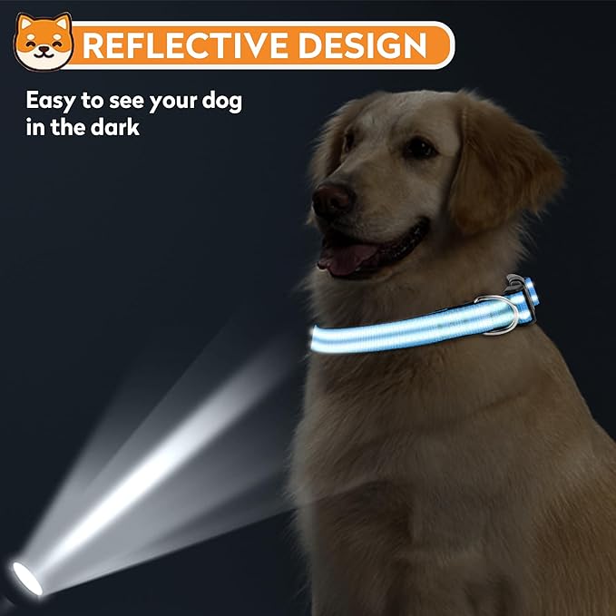 Reflective Dog Collar, Adjustable Soft Neoprene Padded Nylon Pet Collars with Buckle for Medium Dogs, Navy Blue,M
