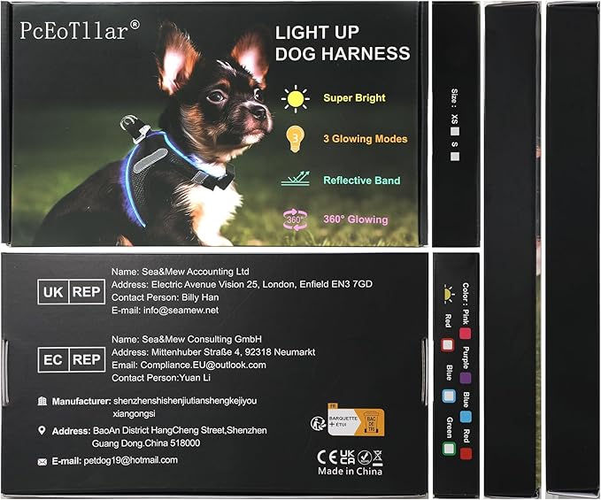 PceoTllar Light Up Dog Harness, LED No Pull Reflective Dog Harness, Flashing Lighted for Night Walking - Small/Medium, (Pink,L)