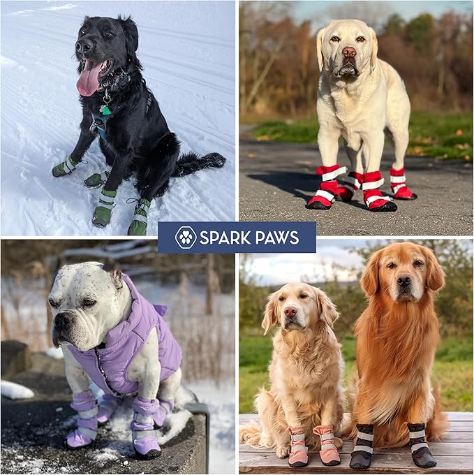 Spark Paws Dog Shoes, Waterproof Dog Boots for Medium to Large Dogs, Non Slip, Breathable Dog Booties and Paw Protectors - 4PCS Doggie Hiking Boots with Reflective Straps - Black, Size 8