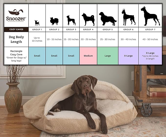Snoozer Pet Products Luxury Rectangle Cozy Cave Dog Bed with Microsuede, Small, Buckskin