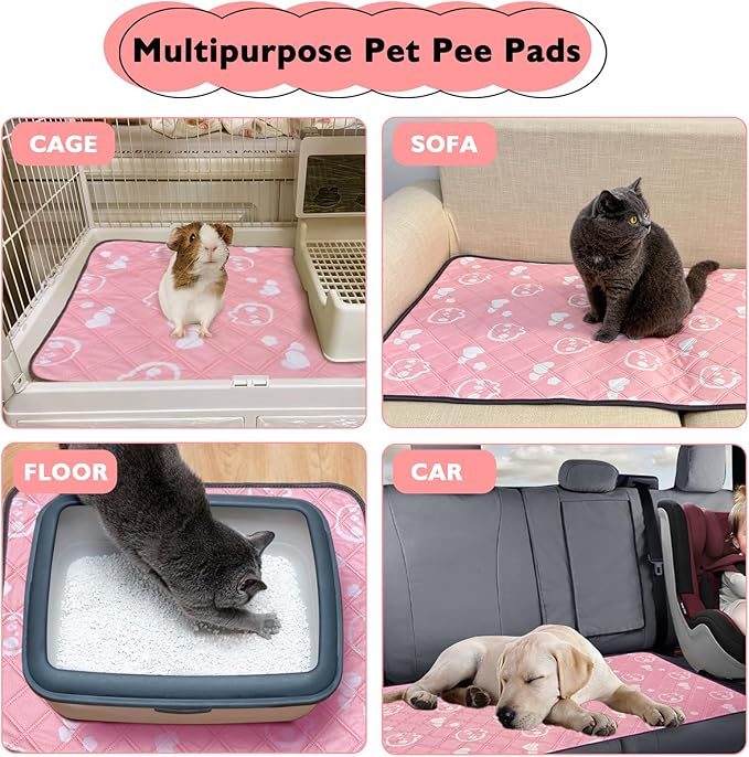 2 Pack Guinea Pig Bedding - Washable Guinea Pig Cage Liners, Waterproof Reusable & Anti Slip Pee Pads Super Absorbent Mats for Small Animals Pet Rabbit Bunny Hamster Rat (Pink, 42 x 28 Inch)