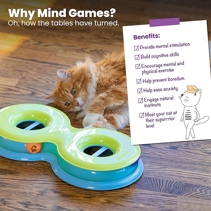 Catstages Infinity Ball Track for Cats with Two Balls, Including One Light-Up-Ball, Figure-8 Shaped Track Compatible with Topper Toys, Green