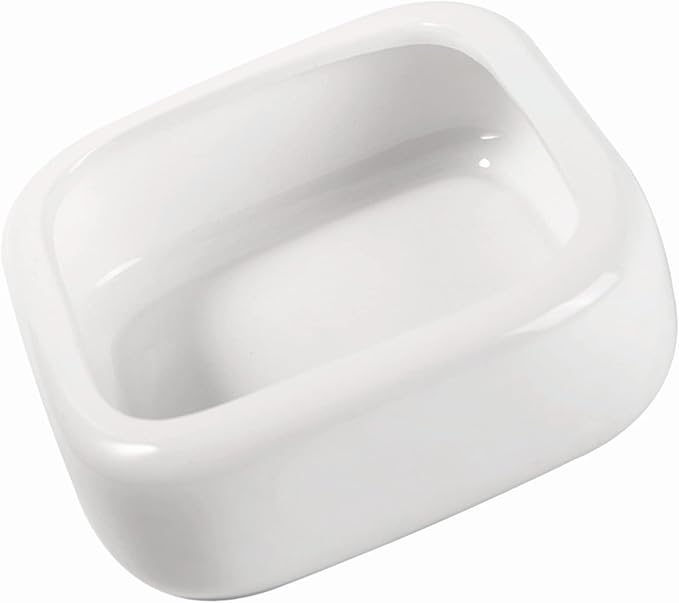 Reptile Food Bowls Ceramic Square Reptile Water Food Dish, Pet Food Bowl for Lizards, Young Bearded Dragons, Small Snakes, Gecko Tortoise Spider (White, Large-1Pack)