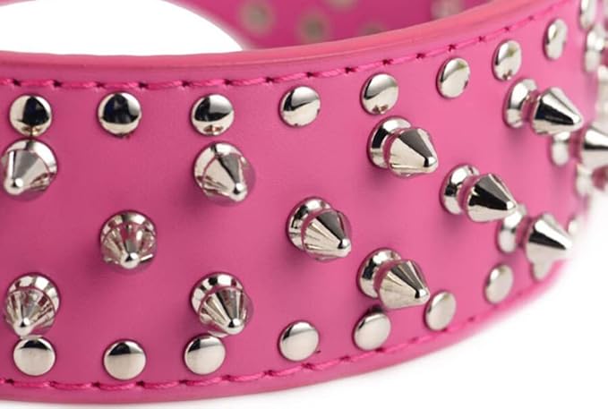 Serijoars Spiked Studded Dog Collar, PU Leather Dog Collar, Adjustable Pet Collars for Medium or Large Breed Pet (L, White)