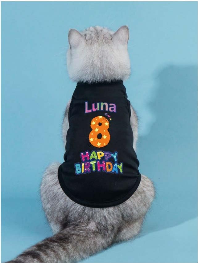 Custom Dog Birthday Shirt,Personalized Pet Apparel Print with Name Age Number,Pet Birthday Outfit,Lightweight Breathable Cotton Vest for Small Medium Large Dogs Cat (Blue, 6X-Large)