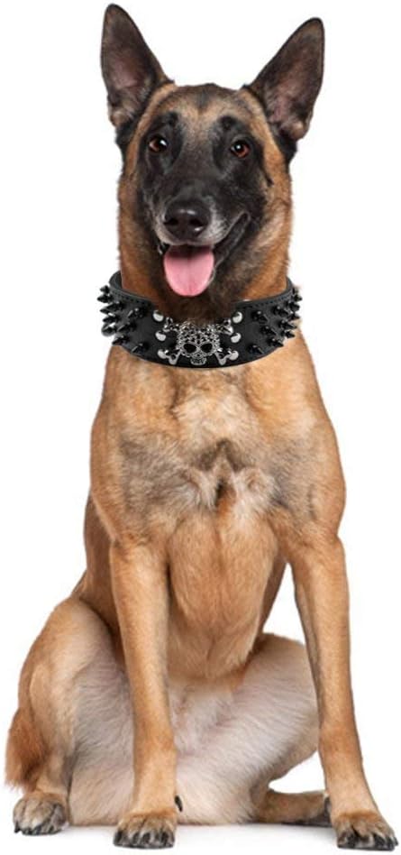 Serijoars Spiked Studded Dog Collar, PU Leather Dog Collar, Adjustable Pet Collars for Medium or Large Breed Pet (L, Pink2)