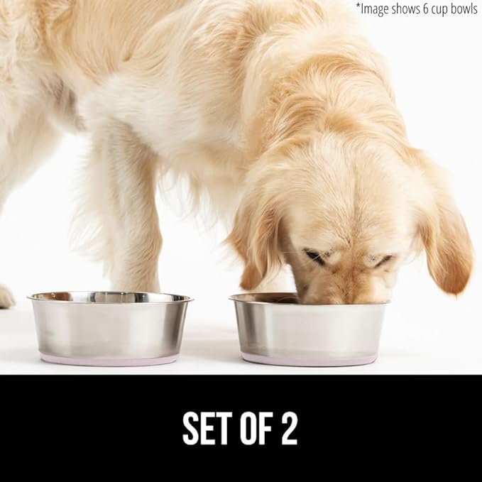 GORILLA GRIP Dog Bowls, Holds 4 Cups Each (32 fl oz), Heavy Duty Stainless Steel Food and Water Bowl for Feeding Dogs and Cats, Dishwasher Safe, Rust Resistant, BPA Free Rubber Base, Set of 2 Pink