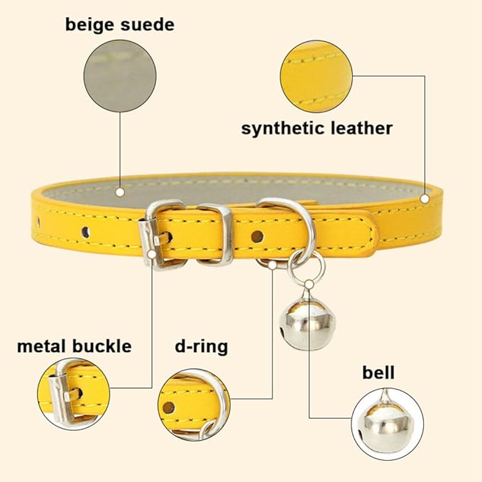Black Small Collar with Bell, Soft Pu Leather Cat Collars Adjustable Buckle for XXS XS Extra Small Medium Tiny Male Boys Girls Pets Dogs Kitten Teacup Yorkie S