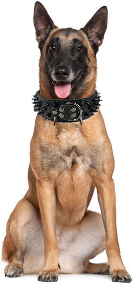 Serijoars Spiked Studded Dog Collar, PU Leather Dog Collar, Adjustable Pet Collars for Medium or Large Breed Pet (XL, Red3)