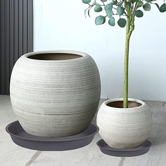 6 Pack of 12 inch Plant Saucer Gray, Heavy Duty Plastic Plant Saucer 12 inch Round, Durable Plant Tray for Pots, Flower Saucers for Indoors, Plant Trays for Planter 11"/12" (12", Cement Gray)