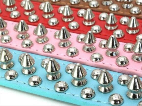 Spiked Dog Collar Soft Pu Leather Mushrooms Rivet Spike Studded Puppy Adjustable Pet Collars for Small Breeds (L, Pink)