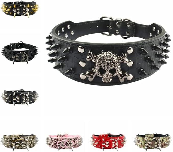 Serijoars Spiked Studded Dog Collar, PU Leather Dog Collar, Adjustable Pet Collars for Medium or Large Breed Pet (M, Red5)