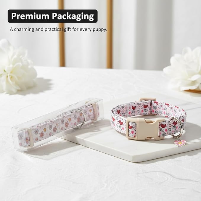Pink Dog Collar, Female Dog Collar for Large Dogs with Strawberry, Cherry and Blueberry Print, Spring Summer Collar Made of Durable Soft Fabric, L