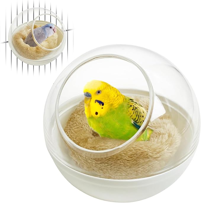 kathson Plastic Bird Nest Chewproof Small Bed with mat Hanging House Hut Bird Cage Breeding Hatching Nest Washable Parakeet Nest for Parrot Budgie Love Bird Canary (White)