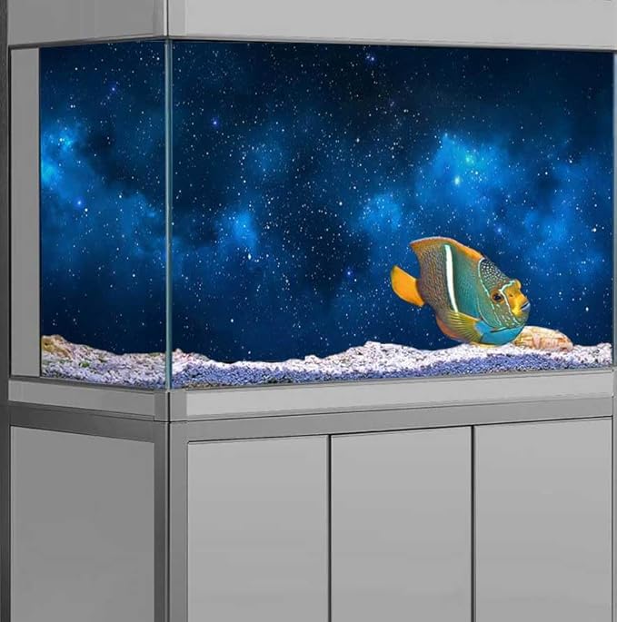 48X24IN Starry Aquarium Background, Art Starry Fish Tank Decorations Background, with 8 EVA Double-Sided Tape