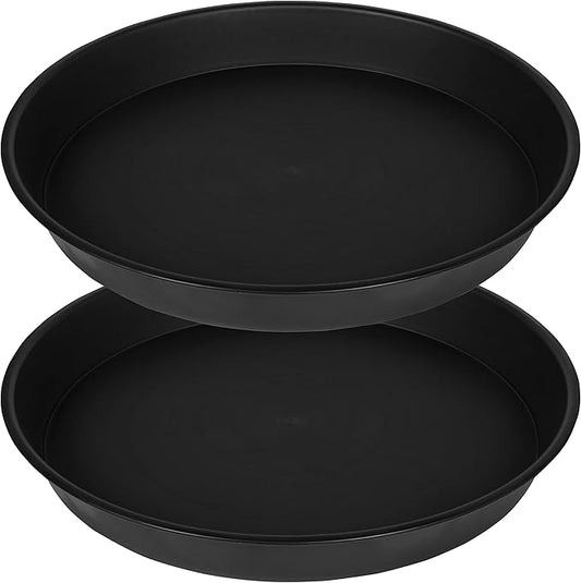 2 Pack of 8 inch Plant Saucer Clear, Heavy Duty Plastic Plant Water Tray 8 inch Round, Flower Plant Saucers for Indoors No Holes, Plant Dishes Saucer for Planter 7"/8" (8", Black)