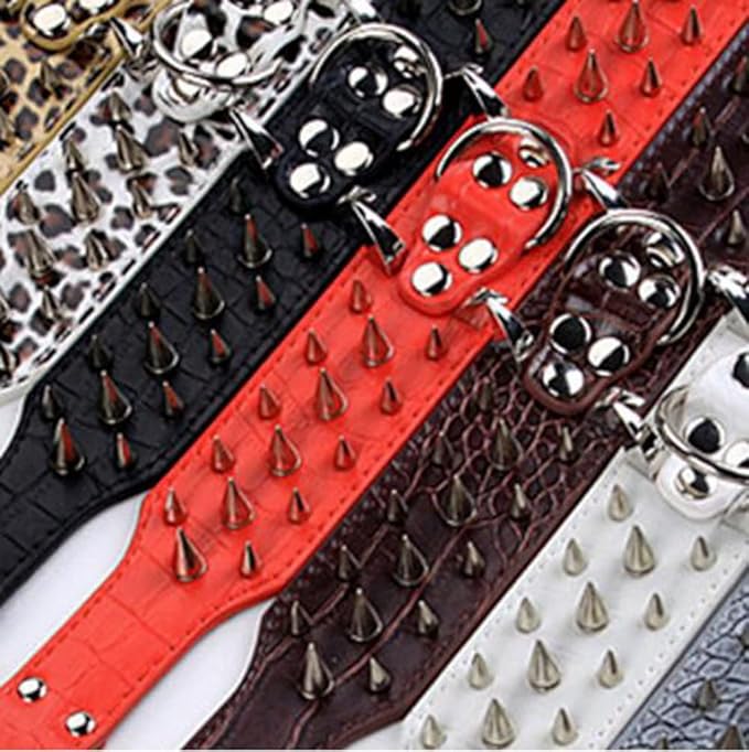 Serijoars Spiked Studded Dog Collar, PU Leather Dog Collar, Adjustable Pet Collars for Medium or Large Breed Pet (M, Red5)