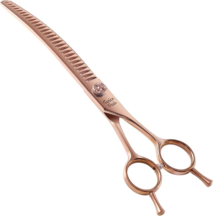 Fenice Peak Professional Dog Grooming Scissors Pet Curved Chunker Shears 7.0'' Extremely Sharp Blades 440C Steel Thinning Scissors Durable Smooth Motion & Fine Cut for Dogs and Cats