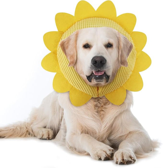 IEUUMLER Inflatable Recovery Dog Collar, Protective Donut Cone, Adjustable Soft Collar for Dog and Cat After Surgery Prevent from Biting & Scratching EU002 - Sunflower L