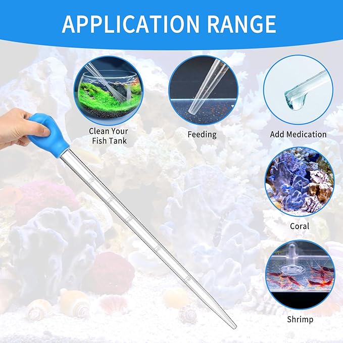 17.7in 1 Pieces Long Pipette for Fish Tank Coral Food Feeder Long Syringe Reef Coral Food Spot Feeder Tube for Reef Aquatic Plant Spider Snake Lizard，for Axolotl Tank Accessories