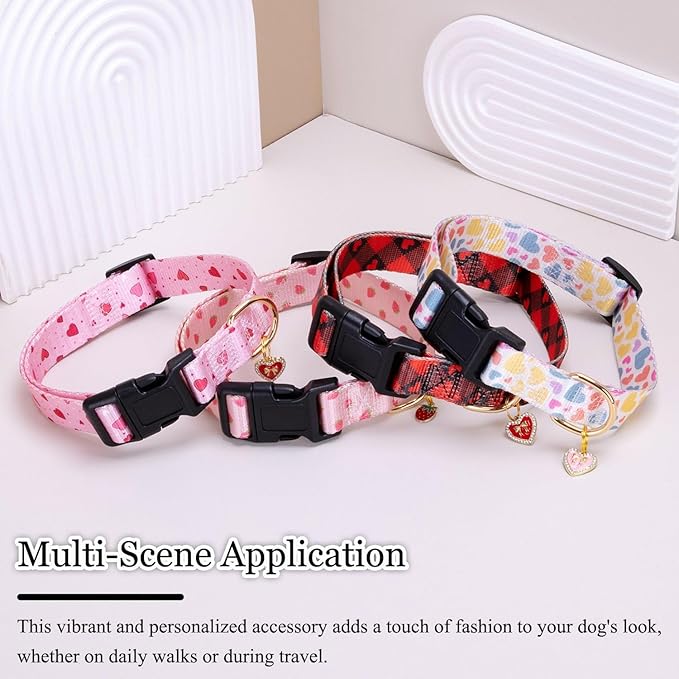 Love Pattern Dog Collar with Buckle Adjustable Safety Nylon Collars for Small Medium Large Dogs, Cute Stylish Girl Boy Christmas Dog Collar(Red Heart,L)