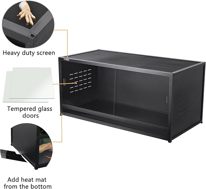 PVC Reptile Enclosure 8x2x2FT Large Reptile TerrariumTempered Glass Doors Habitat 240 Gallon for Bearded Dragon Gecko Lizard Snake, Wide Breeding Lounge Vivarium Area with Combination Lock