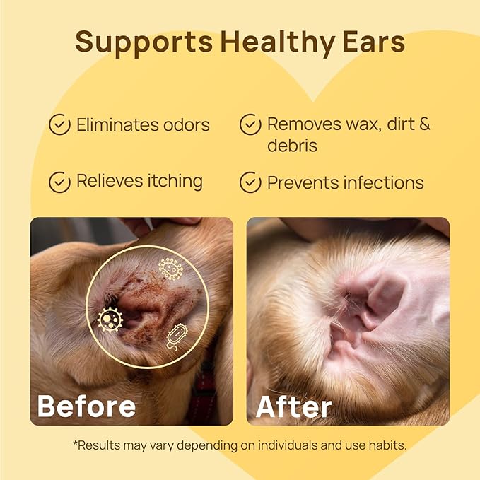 HICC PET Ear Cleaner Wipes for Dogs & Cats, Vet-Recommended Dog Ear Infection Treatment to Relief Itching & Inflammation, Remove Wax, Dirt & Stop Smelly, Cleaning Deodorizing Wipes 50ct(Unscented)