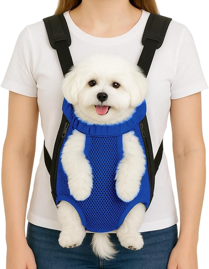 Dog Backpack Carrier, Pet Sling Front Backpack for Small Medium Dogs 10-16 Lbs, Legs Out, Adjustable Wearable Puppy Chest Travel Bag, Thick Straps & Cushion, Easy-Fit for Hiking/Walking/Camping