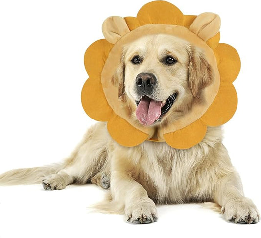 IEUUMLER Inflatable Recovery Dog Collar, Protective Donut Cone, Adjustable Soft Collar for Dog and Cat After Surgery Prevent from Biting & Scratching EU002 - Brown Lion M