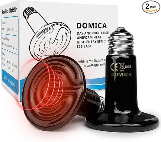 DOMICA 100W 2Pack Reptile Heat Bulb, Beared Dragon Ceramic Heat Emitter, E26 No Light Emitting Heating Light Bulbs for Turtle, Lizard, Snake, Amphibians, Pet Brooder Coop Chicken (100W-Medium Tank)