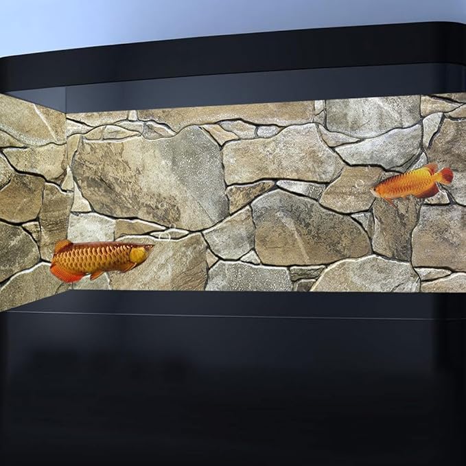 24X12IN Marble Aquarium Background, Art Marble Aquarium Background, Natural Marble Glass Terrarium Background with 8 EVA Double-Sided Tape