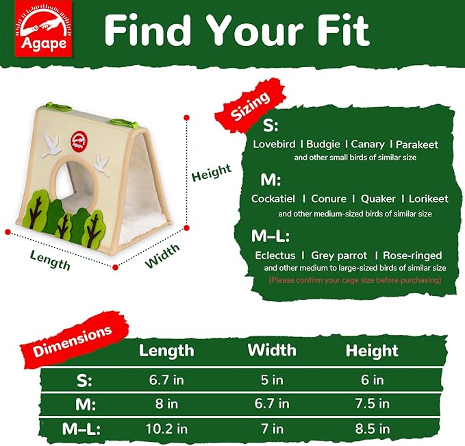Agape Bird Nest for Bird Cages, Warm Plush Bed for Small, Medium & Large Parrots, Hanging Hammock for Parakeet, Budgie, Cockatiel, Lovebird, Conure, Bird Cage Accessories