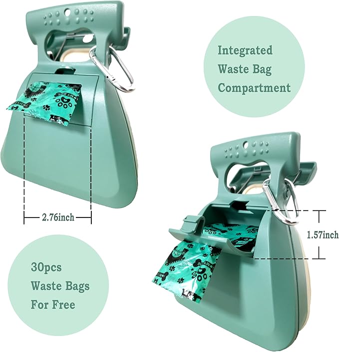 Dog Pooper Scooper, Portable Poop Scooper Handheld Size for Walking Large and Small Dogs Outside Yard or Travel Outdoors, Pup Poop Scoop with Container and 30pcs Pet Waste Bag Attachment, Blue