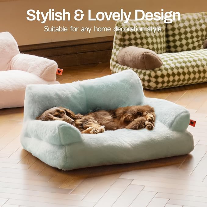 MEWOOFUN Cat Bed for Indoor Cats, Washable Dog Beds for Small Dogs & Cats, Fluffy Cat Couch with Non-Slip Bottom (Blue, 26.0" L x 19.0" W x 13.0" Th)