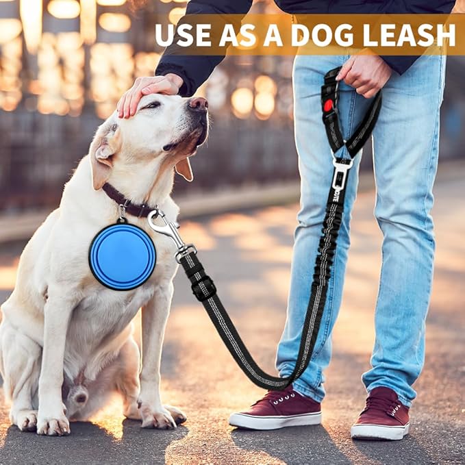 3 Piece Set Dog Seat Belt Retractable Dog Car Seatbelts Adjustable Pet Seat Belt for Vehicle Headrest Restraint Adjustable Heavy Duty & Elastic & Durable Car Harness for Dogs 06-Black+Blue