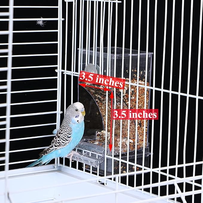 Kenond No Mess Bird Feeder Water Dispenser Set, Automatic Parrot Feeder Cage Accessories, Clear Parakeet Seed Container Food Drinker for Cage, Cockatiel Finch Lovebirds Budgies Canary (Blue)