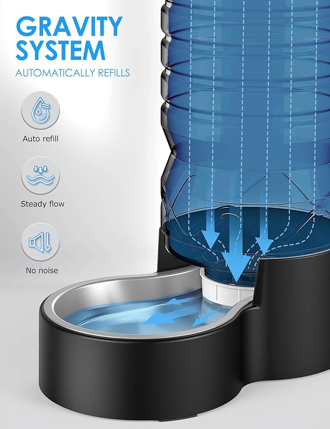 2.5 Gallon Automatic Dog Water Dispenser【Wide Mouth for Easy Hand-in Cleaning】【Removable Stainless Steel Bowl】, Gravity Refilling Large Capacity for Cats and Dogs, Multi-Pet Homes