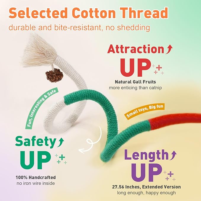 3 PCS Cat Toys Chew Ropes, 27.56 Inches Cat Chew Rope Toy for Teeth Cleaning, Safe Catnip Toys for Cats Rope Chew Toy (3 Bags of Catnip Included)