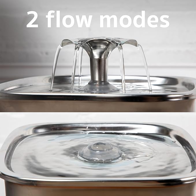 Veken Innovation Award Winner Stainless Steel Cat Water Fountain, 95oz/2.8L Automatic Pet Fountain Dog Water Dispenser with Replacement Filters & Silicone Mat, Gifts for Christmas, Cats, Dogs (Silver)