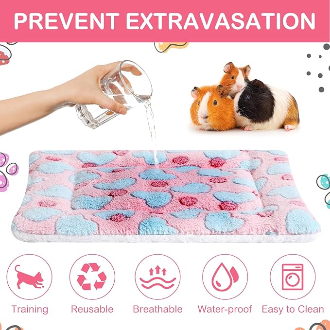 Haull 4 Pcs Waterproof Guinea Pig Bedding Winter Guinea Pig Bed Plush Cage Liners Soft Dog Cat Mat Reversible Winter Cozy Animal Pee Pad Hamster Bed Mat for Bunny(Heart,13 x 10 Inch)