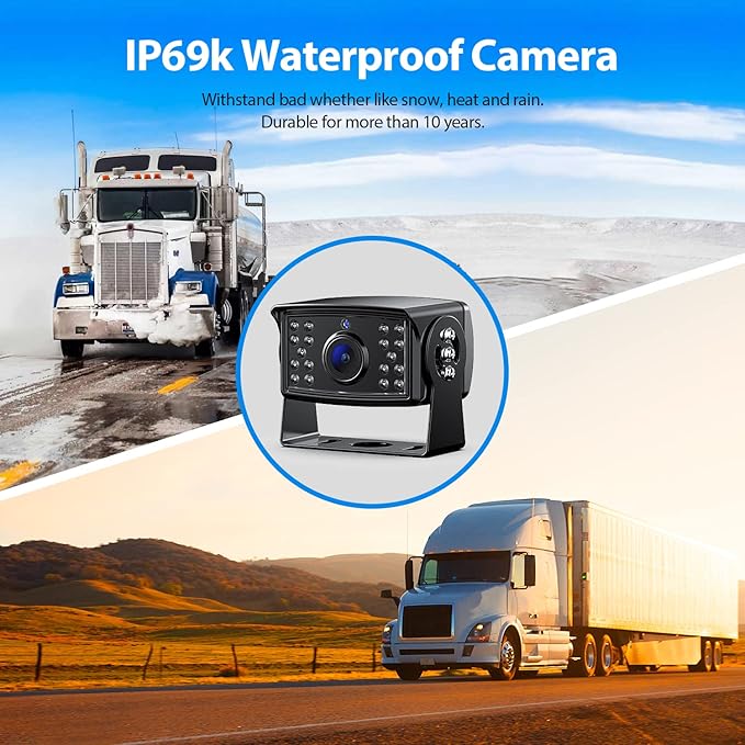10" HD Backup Camera System Kit, Loop Recording Large Monitor with Wired Rear View Camera, IR Night Vision Waterproof Camera with Safe Parking Lines for Bus, Semi-Truck, Trailer, RV, BY102A