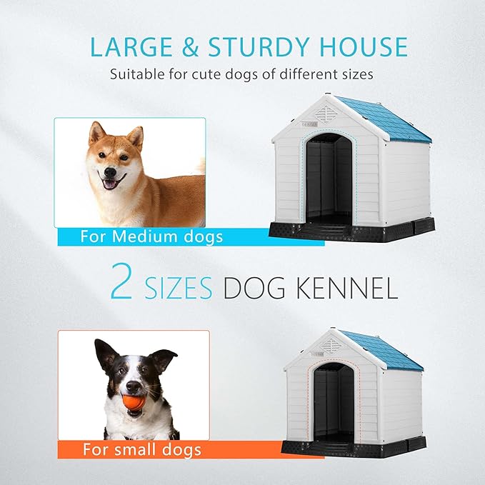 DEStar Durable Waterproof Plastic Pet Dog House Indoor Outdoor Puppy Shelter Kennel with Air Vents and Elevated Floor (Large - 33" Height)