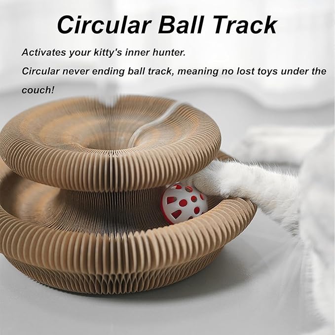 Kitty Kurl Cat Toy,Magic Organ Cat Toy,Magic Organ Cats Scratcher Board,Foldable Recyclable Accordion Toys with Ball for Indoor Cats Playing(2pc)