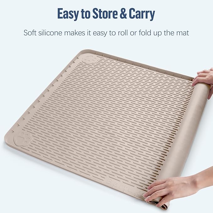 Pee Pad Holder for Dogs, 34" x 22" Silicone Pee Tray Mat Leak-Proof, High Edge, No Spill Pet Pad Holder for Puppy, Cat, Rabbit, Training Pads for Floor Protection, No Pee Pads (Khaki)