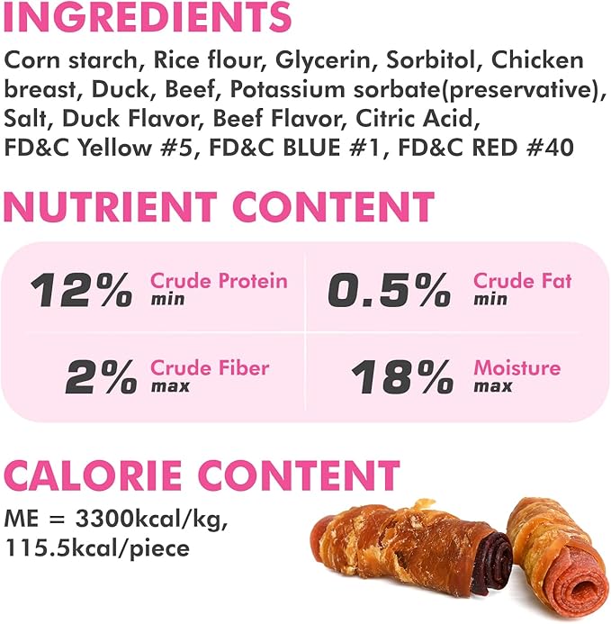 Dog Treats, Triple Flavor Chicken Duck Beef Meat Rolls, Rawhide Free Dog Snacks, Soft Treats for Small Dogs, 21.16 oz