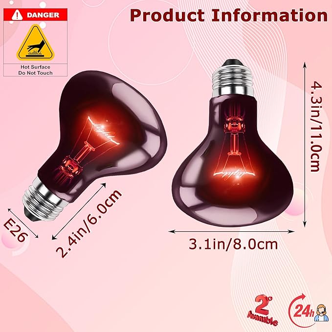 60W Red Infrared Heat Lamp Bulb – All-Day Heating, Supports Metabolism & Digestion, Basking Spot Light for Reptiles, Lizards, Snakes & Chicks, Terrarium & Brooder Heater