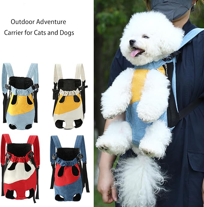 Lightweight Pet Backpack Carrier for Small Dogs & Cats - Easy-Fit Adjustable Straps, Basic Legs-Out Design, Durable for Daily Use (Fits Pets Under 15lb) (Red-Blue Color-Blocked, XX-Large)